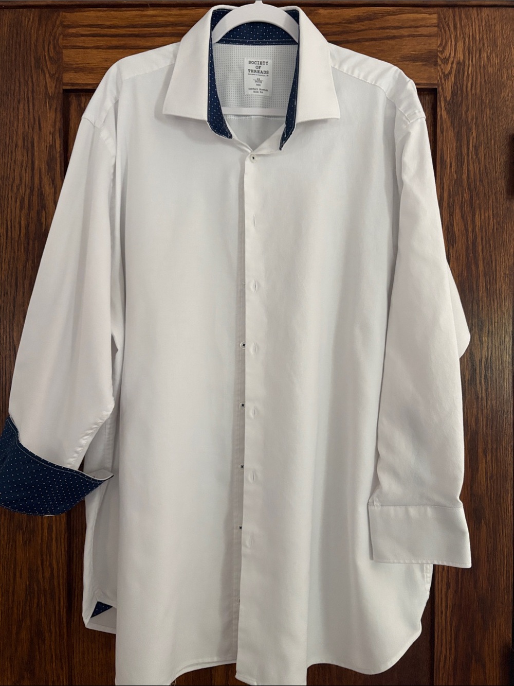 Society Of Threads White Dress Shirt with Navy Contrast